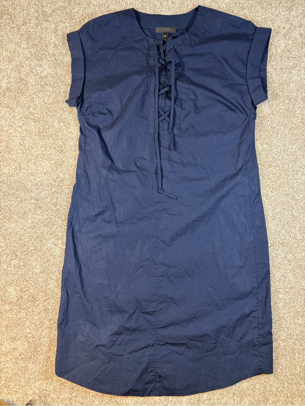 J. Crew Navy Lace-Up Shift Midi Dress